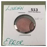 Lincoln Penny 1c Error - Off-Center