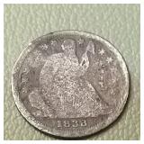 1838 Liberty Seated Half Dime 5c
