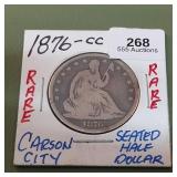 1876 CC Liberty Seated Half Dollar 50c