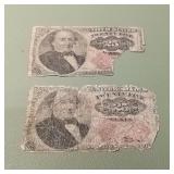 2 Fifth Issue 25c Fractional Currency F1308-1309 P