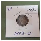 1893 O Barber Dime 10c