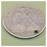 1871 Liberty Seated Silver Dollar Hole in it