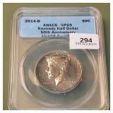 2014 D Kennedy Half Dollar 50c ANACS SP69 50th Ann