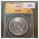 1922 Peace Silver Dollar ANACS AU58