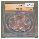 1925 Peace Silver Dollar ANACS MS61