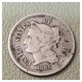 1865 Nickel Three Cent Piece 3c