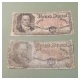 2 Fifth Issue 50c Fractional Currency F1380-F1381
