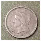 1867 Nickel Three Cent Piece 3c