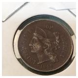 1865 Nickel Three Cent Piece 3c