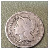 1866 Nickel Three Cent Piece 3c
