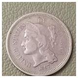 1867 Nickel Three Cent Piece 3c