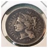 1867 Nickel Three Cent Piece 3c