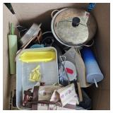 (3) Boxes of Pots & Pans, Green Glassware