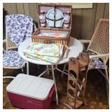 Patio Table, (2) Chairs, Cooler, Picnic Basket