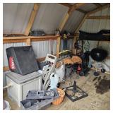 Contents of Shed Battery Mower, BBQ, Ladder, Axe