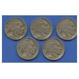 5- Mixed 1914 and 1915 Buffalo Nickels