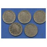 5- 1883 No Cents Liberty Head V Nickels AU/BU