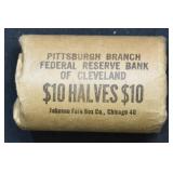 Roll of 1964 Kennedy .900 Silver Half Dollars AU/B