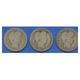 3- 1904-O Liberty Head Barber Quarters