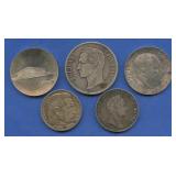 (3.03 ozt TW) 5- Mixed Foreign .900 Silver Coins