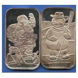 (2 ozt TW) 2- 1996 Holidays .999 Silver Bars 1