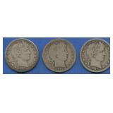 3- Mixed Liberty Head Barber Quarters