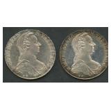 (1.80 ozt TW) 2- 1780 Austria 1 Thaler Silver .833