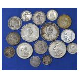 (3.08 ozt TW) 16- Mixed Foreign Silver Coins .835