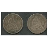 1875-CC Above Bow & 1890-S Seated Liberty 10c