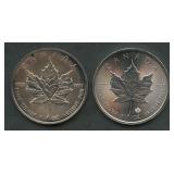 (2 ozt TW) 2- Canada $5 Maple Leafs .999 Silver