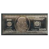 2000 $100 Proof Fed Res Note .999 Silver 4 ozt