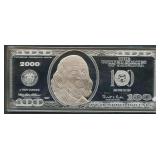 2000 $100 Proof Fed Res Note .999 Silver 4 ozt