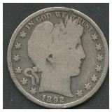 1892 Liberty Head Barber Half Dollar