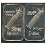 2- 1ozt (2ozt) Silver Bullet Silver.999 Bars