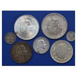 (3.10 ozt TW) 8- Mixed Foreign Silver Coins .720