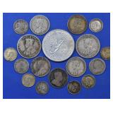(3.02 ozt TW) 18- Mixed Foreign Silver Coins .925