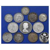 (4.17 ozt TW) 12- Mixed Foreign Silver Coins .500
