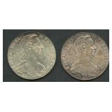 (1.80 ozt TW) 2- 1780 Austria 1 Thaler Silver .833