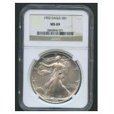 1992 ASE Silver Eagle NGC MS 69