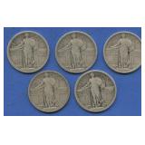5- 1917 Dated Type I Standing Liberty Quarters