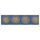 4- Mixed 1800's Liberty Head Barber Quarters