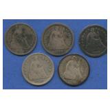 5- Mixed Seated Liberty Half Dimes