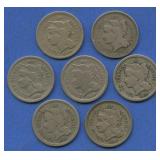 7- Mixed Three-Cent Nickels