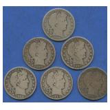 6- Mixed Liberty Head Barber Half Dollars