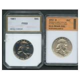 2- Franklin Half Dollars- Graded