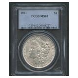 1891 Morgan Silver Dollar PCGS MS 62
