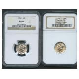 2- 1940's Mercury Head Dime NGC Graded
