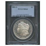 1881-S Morgan Silver Dollar PCGS MS 64