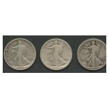3- 1916 Dated Walking Liberty Half Dollars