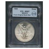 1984 Mexico .999 Silver Onza ICG MS 67